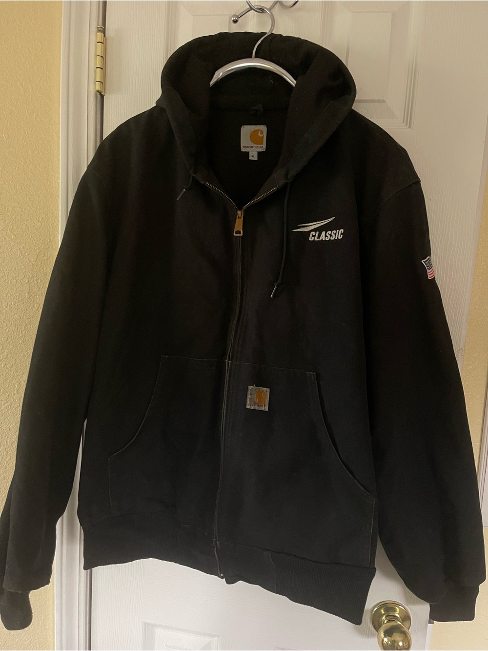 Carhartt Black Classic Logo Zip-Up Hooded Jacket